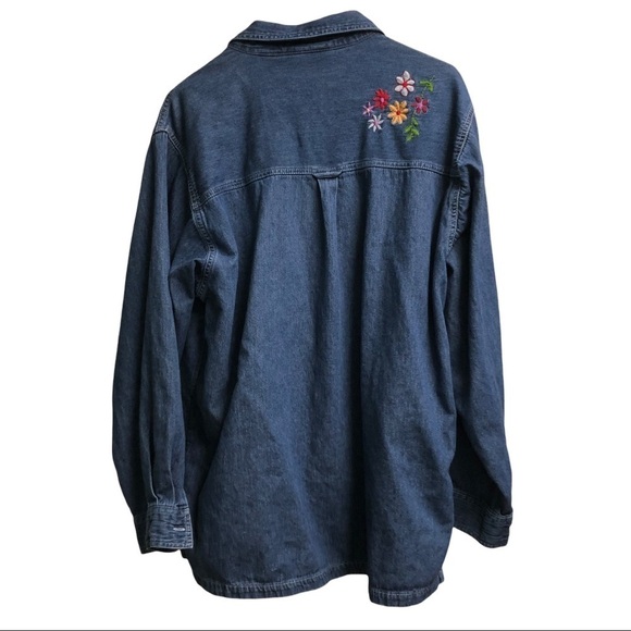 Silver Threads Floral Embroidered Denim Button Up Shirt - Size: L - Picture 3 of 4